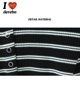 Two-color striped cropped long-sleeved cardigan