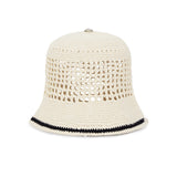 VA Top Button Knit Crochet Bucket Hat / Cream