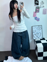 バックタトゥーレタリングバルーンデニムロングパンツ 🩵3サイズ