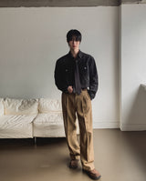 モーブウールハーフバンディングワイドスラックス