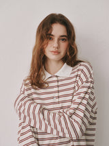 ストライプPK Tシャツ (ワイン)