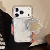 シルバー グリッター フラワー マグネティック iPhoneケース