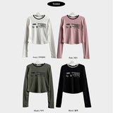 Gling Coloring Round Lettering スリムフィット長袖Tシャツ