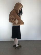 Femme Duffle Hooded Faux Shearling Jacket (2color)