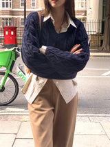 [MADE] Penton Cable V-Neck Crop Knit