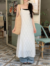 #Diamond Flower Embroidery Sleeveless Long Dress (3color)