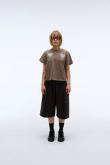 EEERRR Heart lace artwork semi-crop T-shirt (Mocha)