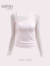 Baby Pink Floral Layered Long Sleeve T-Shirt