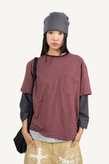 Striped pocket short-sleeve T-shirt