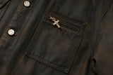 COATED WASHED PEARL SAILING LEOPARD PRINT FLEECE-LINED MICHIGAN JACKET.