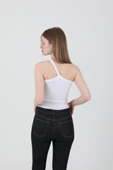 Unbalance Halter Neck Slit Sleeveless White