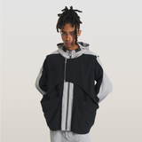 RELABEL 23AW 取り外し可能なダブル前立てカラーブロックフード付きジャケット