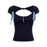 Elin Backhole Ribbon Slim Top