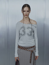 33 STRIPE V-NECK TOP / WHITE
