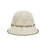 Heart Chain Crochet Ribbon Bucket Hat / Beige