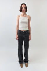 Square Neck Knit Top / White