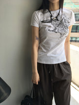 Doodle tattoo printing slim short sleeve t-shirt