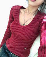 Yami Ribbed Deep V-Neck Knit