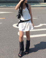 Denim open boots