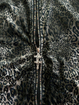 LEOPARD VELVET DOUBLE-HEAD COLOR-TOOTH ZIPPER SMUDGED SPRAY DISTRESSED TAILORED STAND COLLAR JACKET