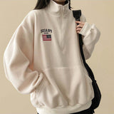 American Flag Coloring Fleece Semi-Zipup Anorak Sweatshirt