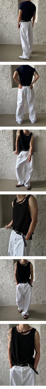 [UNISEX] Tuck wide denim pants (2color)