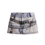 Printed Belt Denim Mini Skirt 232730519