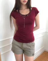 Sina Lace Strap Halter Short Sleeve