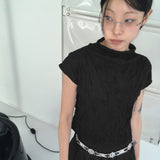 Ether half-neck shirring pleated tank top blouse