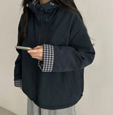 Tick checkered lining high neck padded jumper