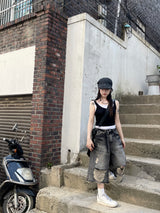 Spark Destroyed Denim Bermuda Pants