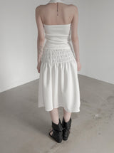Seersucker smocked midi skirt