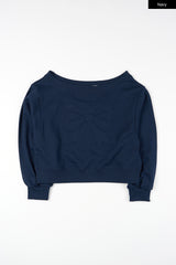 Ribbon embo off-shoulder sweatshirt