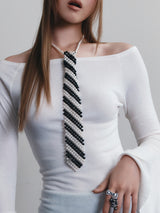 BEADED TIE NECKLACE (STRIPE)