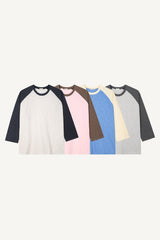 スラブカラーマッチングラグラン7分袖Tシャツ