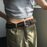 botzn western cubic gemstone stud wide leather belt