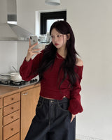 Chippo Button Boat Neck Wool Crop Knit