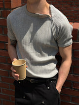 [MUSCLE FIT] イレギュラーサイドジッパージップアップハーフTシャツ(5color)