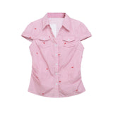 Cherry Piece Crinkle Button Shirt 232105612