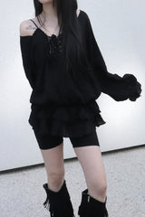 off-shoulder puff long blouse (2color)