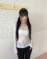 キトゥン フローラル ロングスリーブ Tシャツ