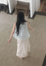 [ mist touch ] obisi ribbon shirring chiffon bl