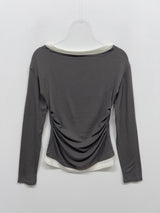 Layered Shirring Boat Neck T-Shirt
