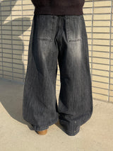 Low Snap Balloon Denim Pants (2 Colors)