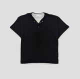 Harnel Layered Ribbed Henley Neck Short Sleeve T-shirt