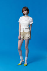 COLLECTION DAMAGE SHORT DENIM PANTS (BEIGE)