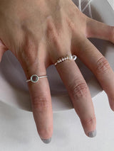 Mint silver-pearl beads ring SET