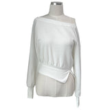 Unbalanced off-shoulder side slit brushed long sleeve sweatshirt (6 colors)