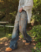 リハードカットオフワイドデニムパンツ