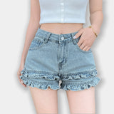 Ruffle Ring Layered Denim Shorts